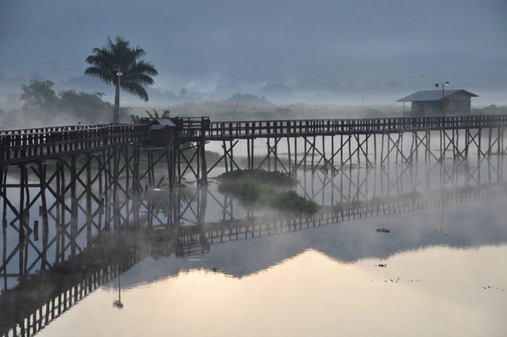 Bridge standing on Inle Lake, Myanmar