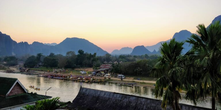 The Mekong river in Vang Vieng during sunset