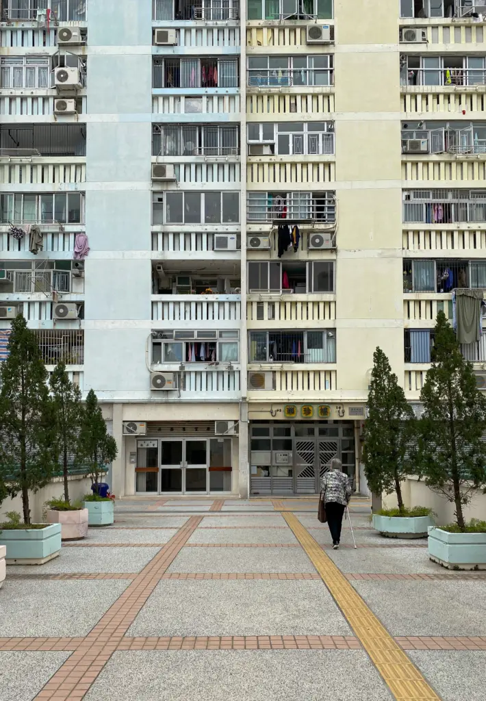 Hong Kong pastel colored architecture buildings