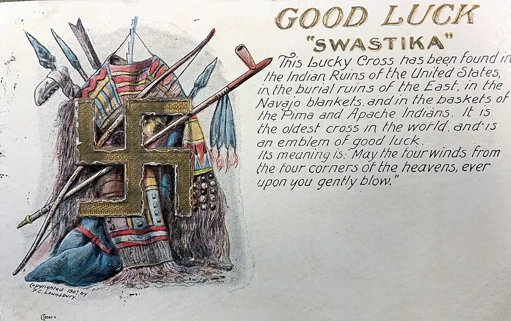 Swastika symbol on a Navajo Tribe postcard