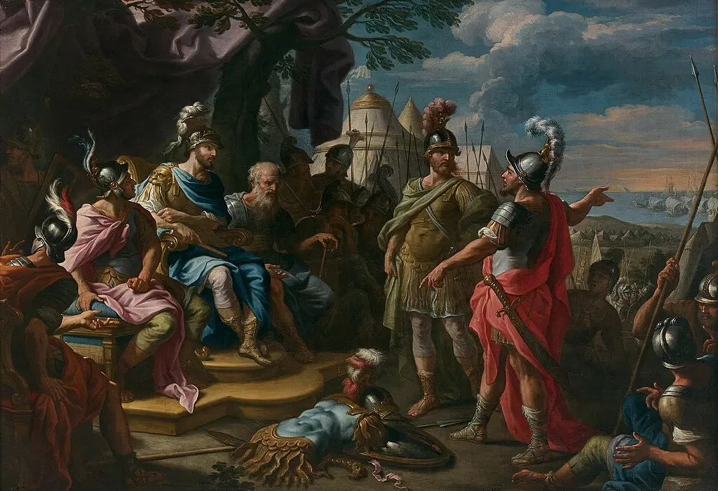 Odysseus and Ajax arguing over Achilles' Armor