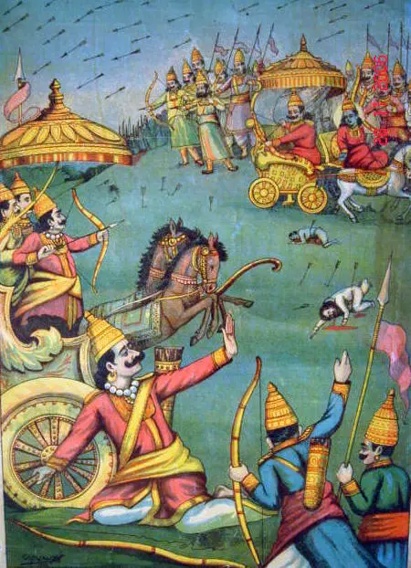Arjuna shoots a fatal arrow at Karna