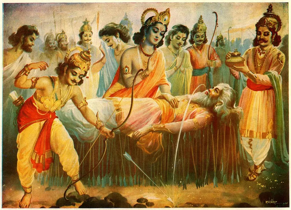 Bhishma lying on a bed of arrows