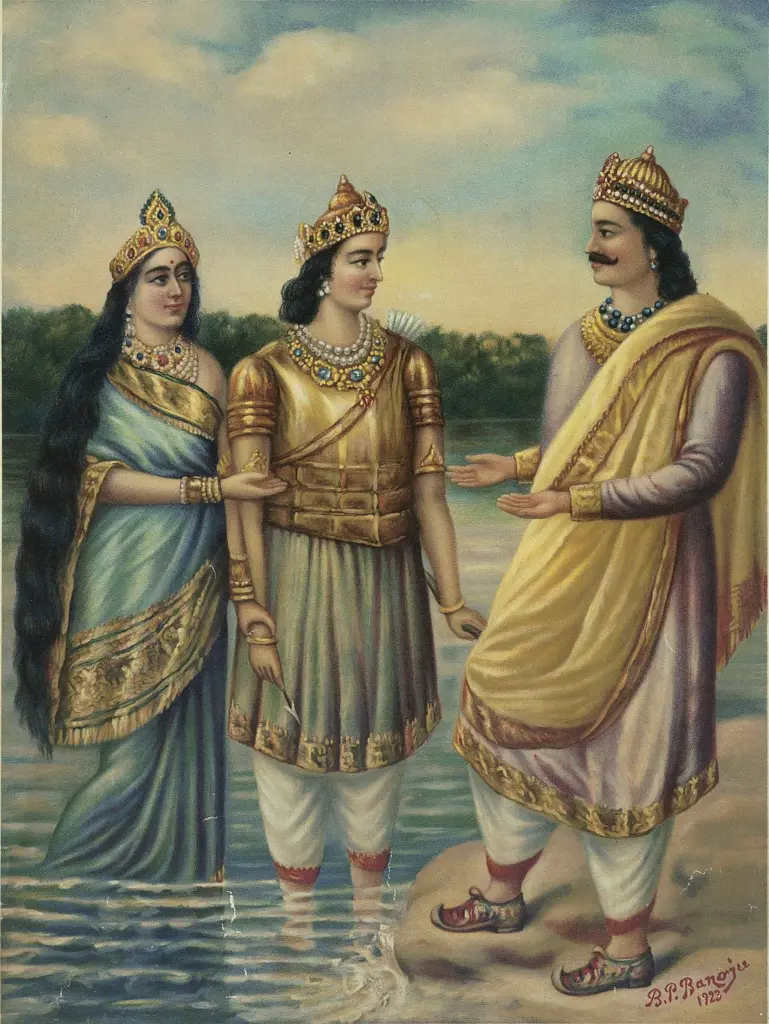 Ganga presents Devavrata (Bhishma) to Shantanu