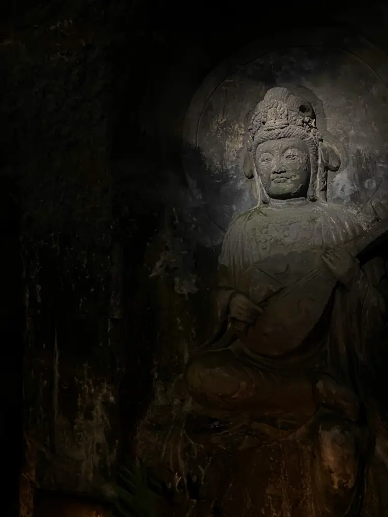 A carved Benzaiten inside the cave